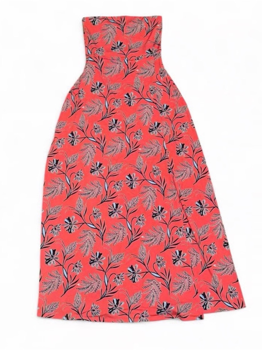 Banana Republic Red Floral Print Dress with Blue & Cream Accents- Leg slit